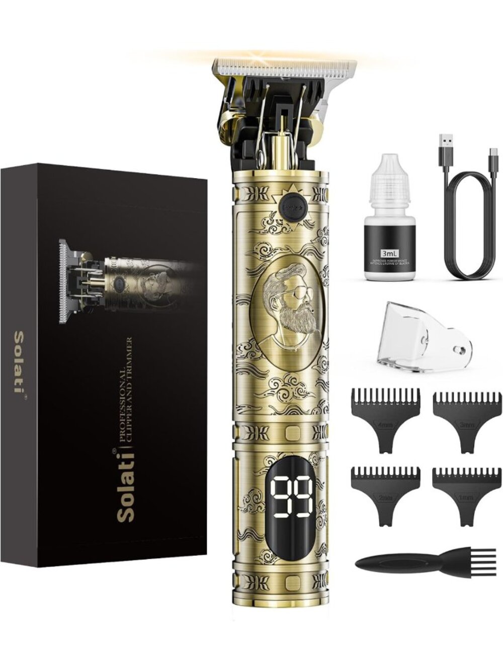 Professional Cordless Hair Clippers & Beard Trimmer Kit with LCD Display, Zero